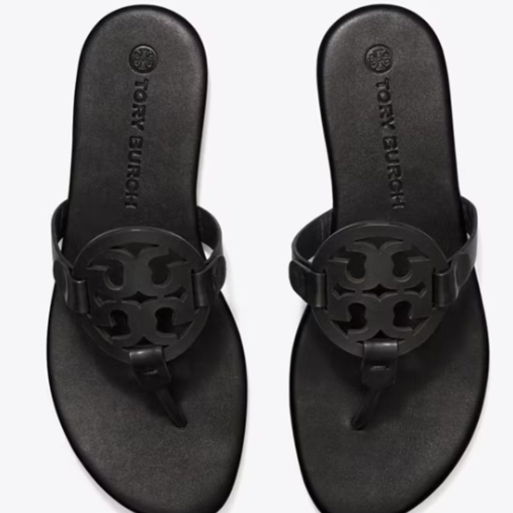 Tory Burch Black Miller Leather Sandals Size 9 Womens